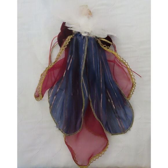 Vintage Flying Angel Christmas Holiday Ornament Burgundy Velvet Organza Dress - Picture 3 of 3